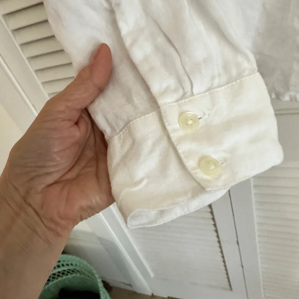 Talbots 100% Irish Linen White Long Sleeve Button Up Blouse Large - Picture 10 of 13